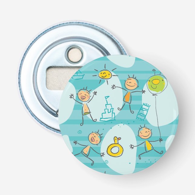 Cute kids playing on the beach pattern bottle opener (Front)