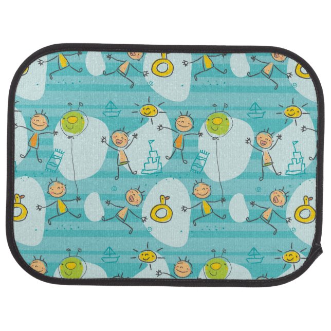 Cute kids playing on the beach pattern car mat (Rear)