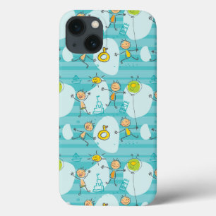 Cute kids playing on the beach pattern iPhone 13 case