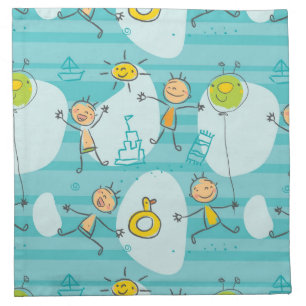 Cute kids playing on the beach pattern cloth napkin