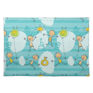 Cute kids playing on the beach pattern cloth placemat