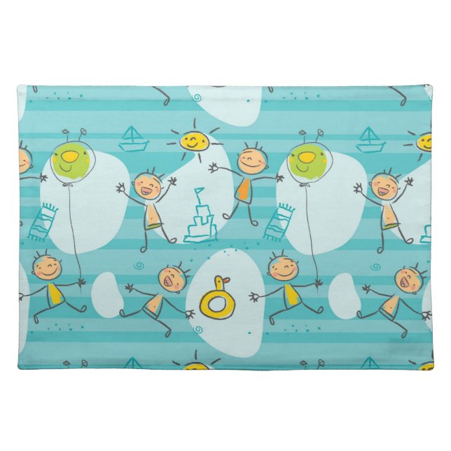 Cute kids playing on the beach pattern cloth placemat (Front)