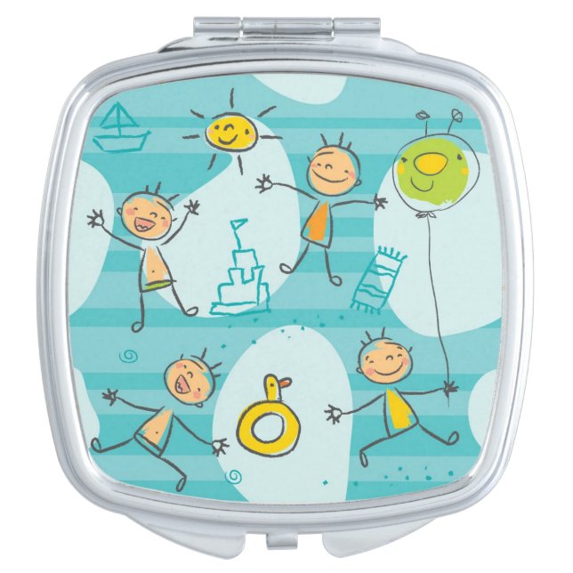 Cute kids playing on the beach pattern compact mirror (Front)