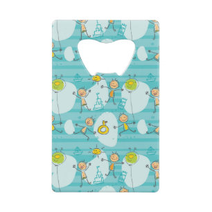 Cute kids playing on the beach pattern credit card bottle opener