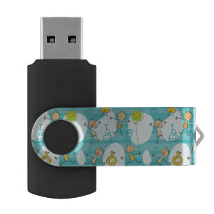 Cute kids playing on the beach pattern flash drive
