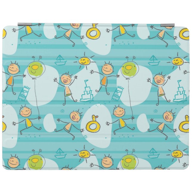 Cute kids playing on the beach pattern iPad smart cover (Horizontal)