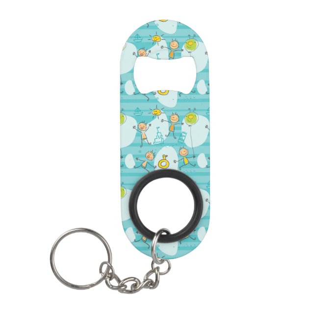 Cute kids playing on the beach pattern keychain bottle opener (Front)