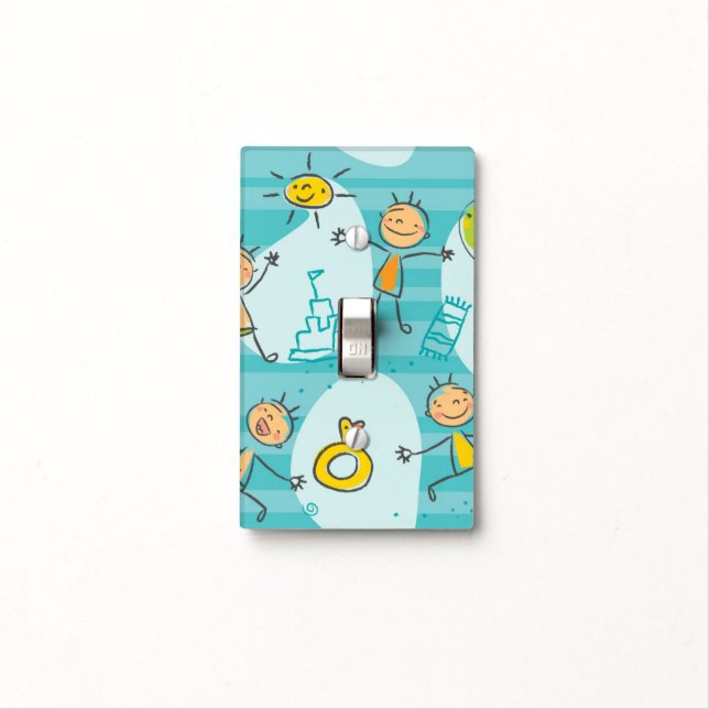 Cute kids playing on the beach pattern light switch cover (In Situ)