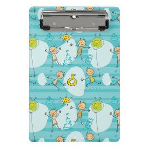 Cute kids playing on the beach pattern mini clipboard
