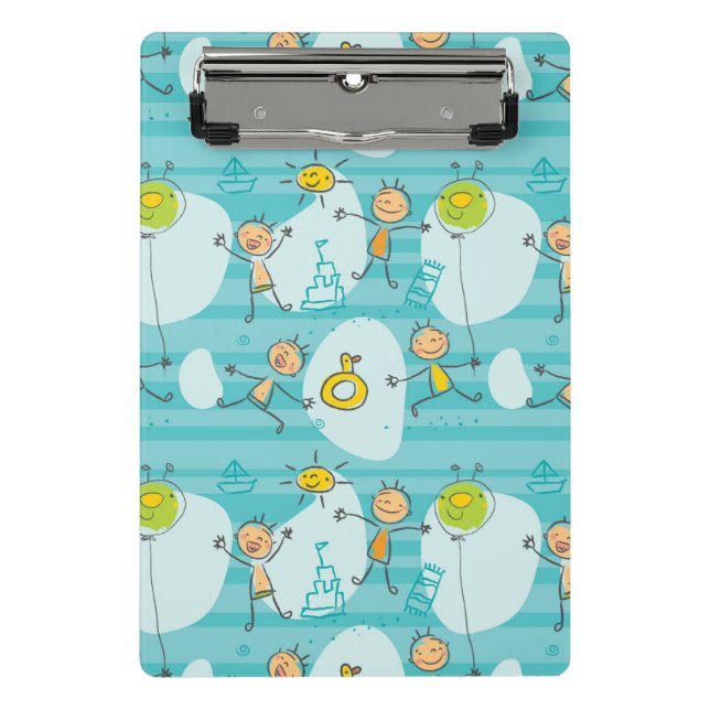 Cute kids playing on the beach pattern mini clipboard (Front)