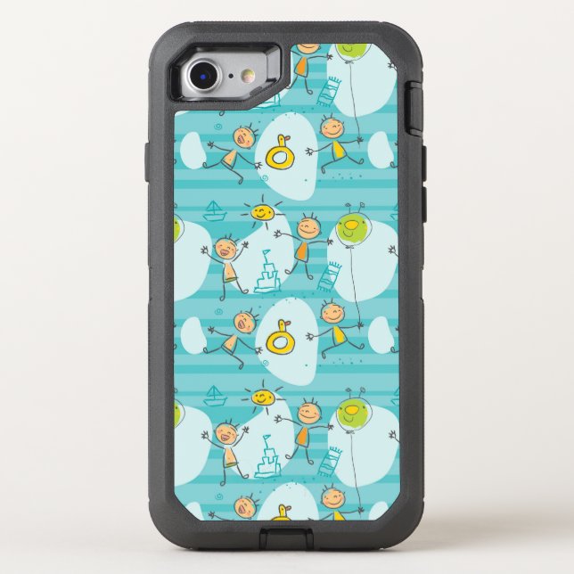 Cute kids playing on the beach pattern otterbox iPhone case (Back)