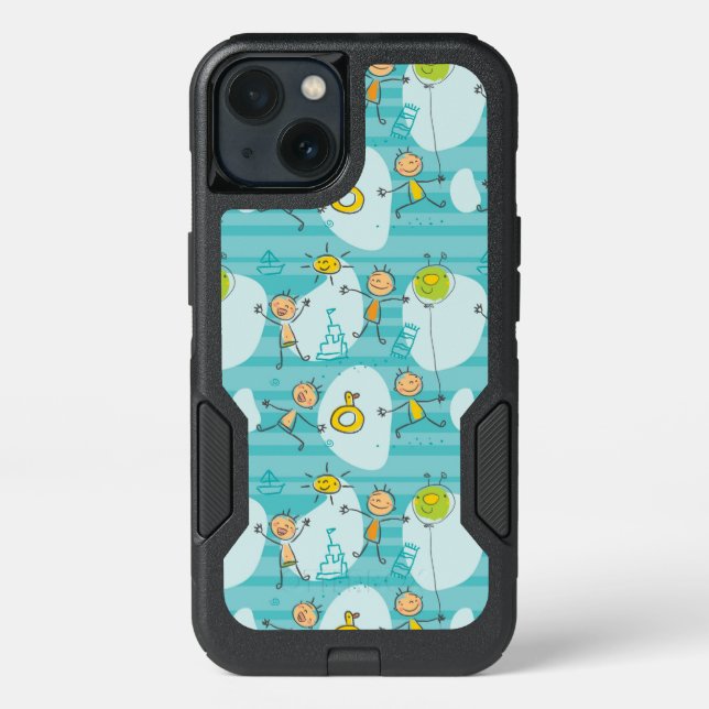 Cute kids playing on the beach pattern otterbox iPhone case (Back)