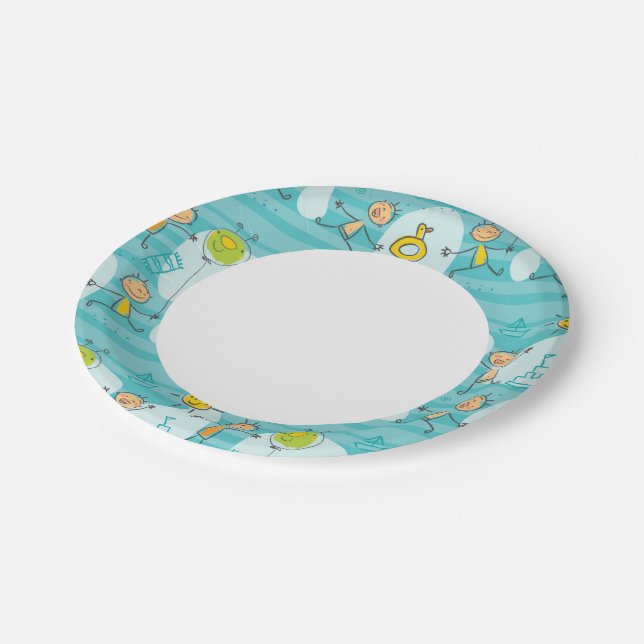 Cute kids playing on the beach pattern paper plates (Angled)