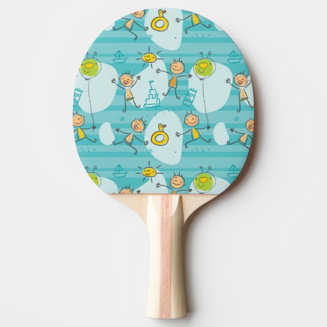 Cute kids playing on the beach pattern Ping-Pong paddle (Front)