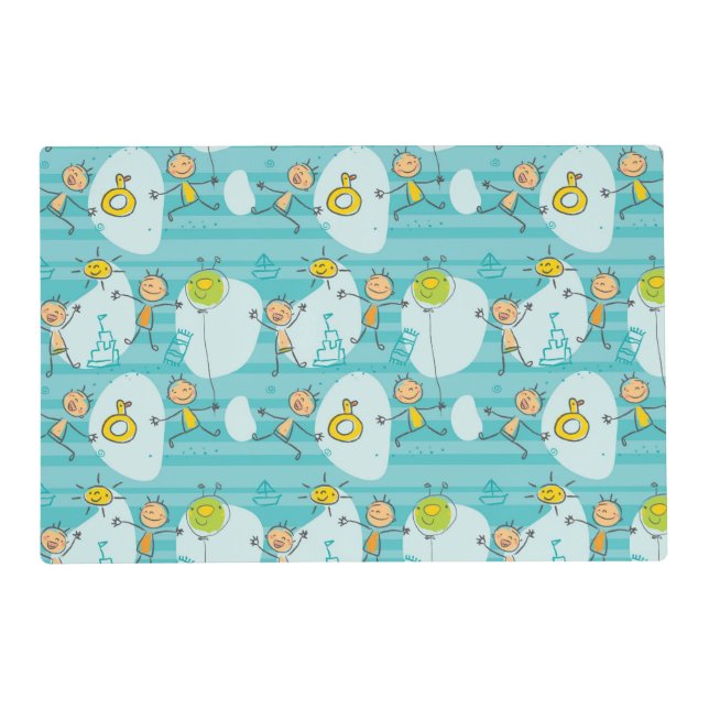 Cute kids playing on the beach pattern placemat (Front)