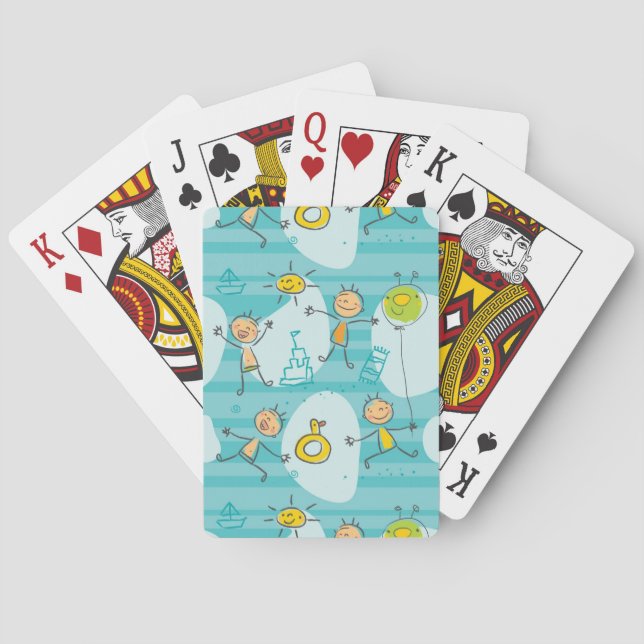 Cute kids playing on the beach pattern poker cards (Back)