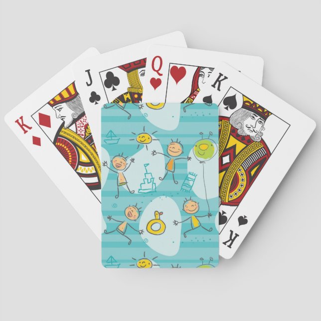 Cute kids playing on the beach pattern poker cards (Back)