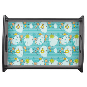 Cute kids playing on the beach pattern serving tray