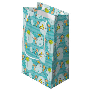 Cute kids playing on the beach pattern small gift bag