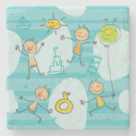 Cute kids playing on the beach pattern stone coaster