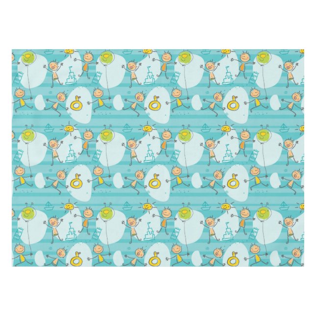 Cute kids playing on the beach pattern tablecloth (Front (Horizontal))