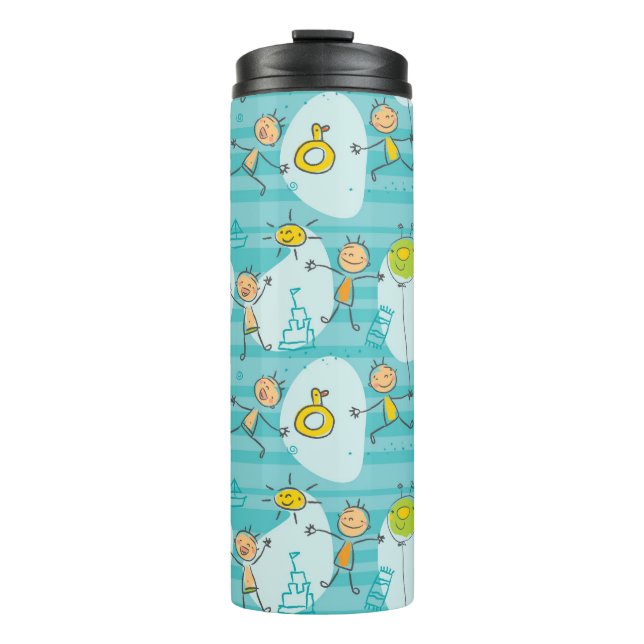 Cute kids playing on the beach pattern thermal tumbler (Front)