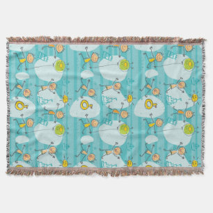 Cute kids playing on the beach pattern throw blanket