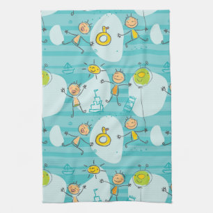 Cute kids playing on the beach pattern towel