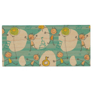 Cute kids playing on the beach pattern wood flash drive