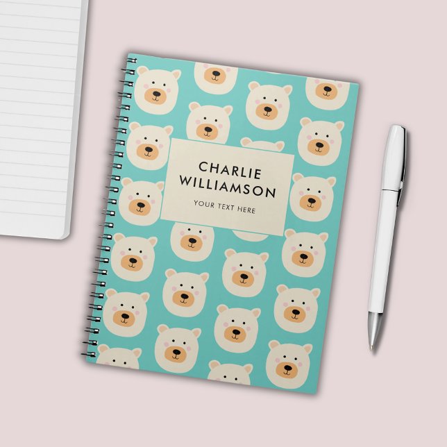 Cute kids polar bear personalized notebook (Kids White Bear personalized notebook with bear pattern)