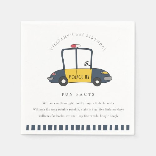 Cute Kids Police Car Any Age Birthday Fun Facts Napkins