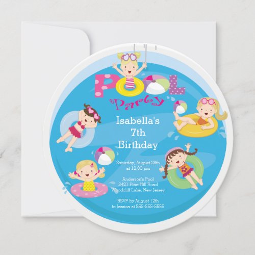 Cute Kids Pool Birthday Party Invitation