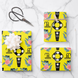 Cute Kids Pool Birthday Party invite Wrapping Paper Sheets