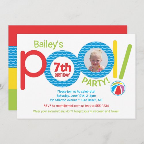 Cute Kids Pool Party Birthday Party Photo Invitation