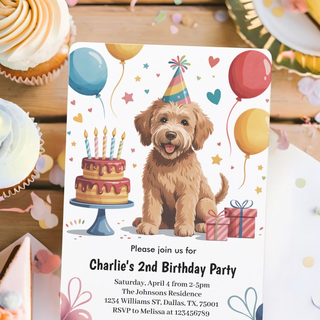 Cute Kids Puppy Dog 2nd Birthday Party Invitation (Creator Uploaded)