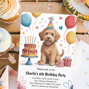 Cute Kids Puppy Dog 6th Birthday Party Invitation