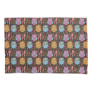 Cute Kids Purple Blue Orange Owls Pillow Case