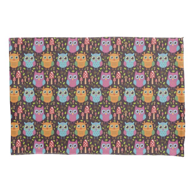 Cute Kids Purple Blue Orange Owls Pillow Case (Front)
