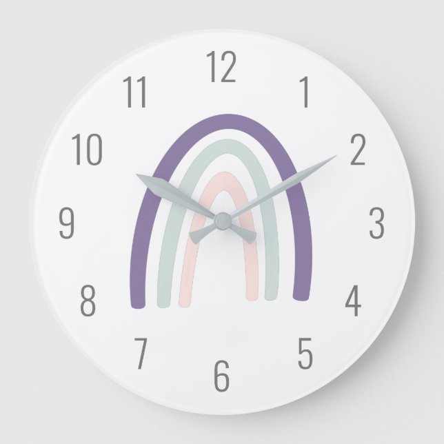 Cute Kids Purple Pastel Rainbow Wall Clock (Front)