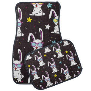Cute kids rabbit pattern. Colorful rabbit, stars w Car Floor Mat