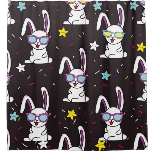 Cute kids rabbit pattern. Colorful rabbit, stars w Shower Curtain