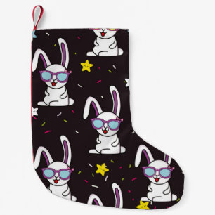 Cute kids rabbit pattern. Colorful rabbit, stars w Small Christmas Stocking