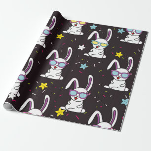 Cute kids rabbit pattern. Colorful rabbit, stars w Wrapping Paper