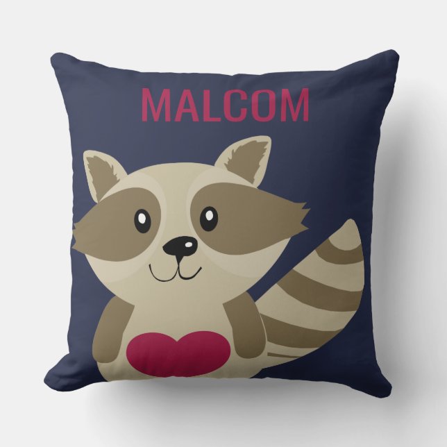 Cute Kids Raccoon Woodland Animal Personalized Throw Pillow (Front)