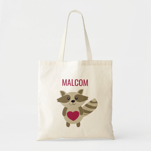 Cute Kids Raccoon Woodland Animal Personalized Tote Bag (Front)