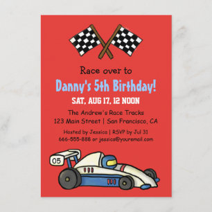 Cute Kids Race Car Birthday Party Invitations