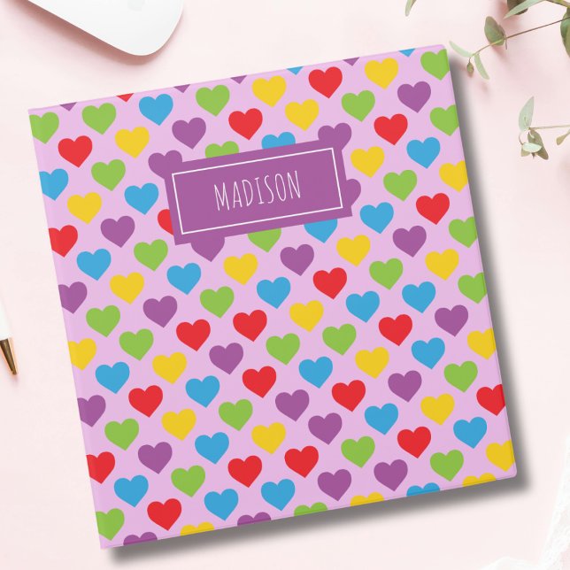 Cute Kids Rainbow Hearts School Memories 3 Ring Binder (Creator Uploaded)
