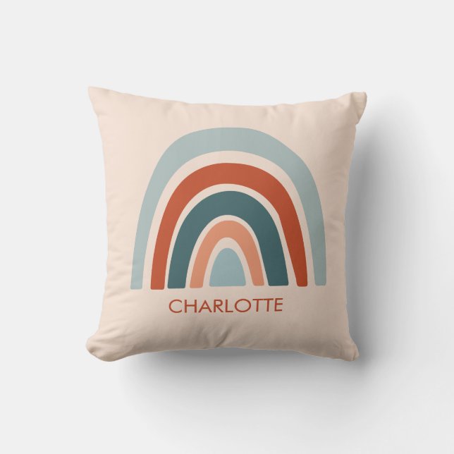 Cute Kids Rainbow Name Boho Throw Pillow (Front)