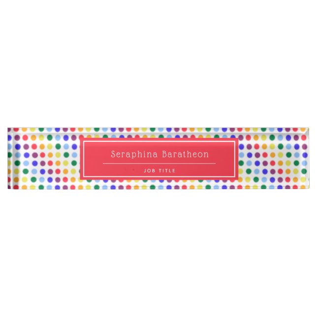 Cute Kids Rainbow Polka Dots Personalized Desk Name Plate (Front)