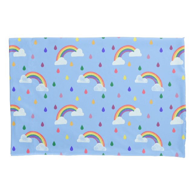 Cute Kids Rainbow Rain Shower Pattern Pillow Case (Front)